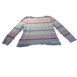 Talbots Authentic Womens XL Grey Pink Blue Striped Long Sleeve Boat Neck Top